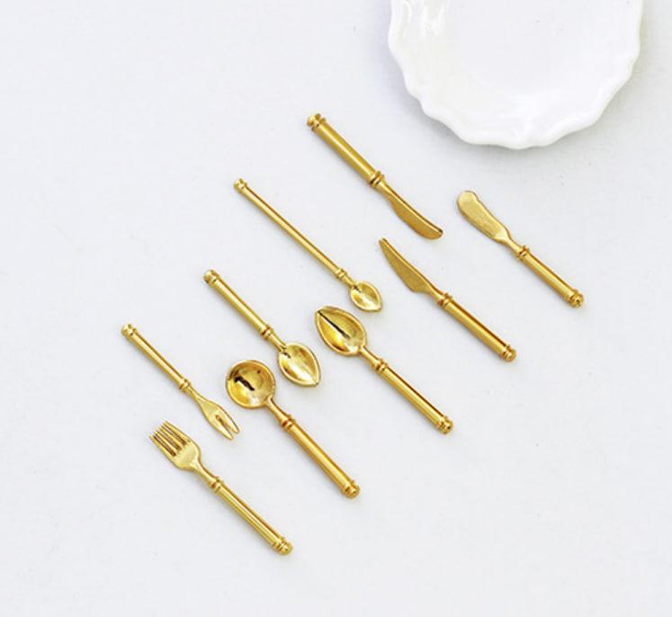 Мініатюра набір столових приладів 2 см Золото, фото 1