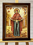 Ікона з янтаря Покрови Пресвятої богородиці 30*40 см, ікона з бурштину Покрови Пресвятої Богородиці, фото 3