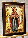 Ікона з янтаря Покрови Пресвятої богородиці 30*40 см, ікона з бурштину Покрови Пресвятої Богородиці, фото 2
