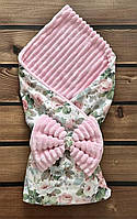 Конверт-плед для новорожденных из польского хлопка и мягкого плюша (без утеплителя) BST Розовый + Зеленый
