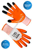 Перчатки синтетические белые с оранжево-черным нитриловым покрытием 3/4 69524 "б" р.10