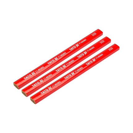 Олівці столярні YATO з твердою HB L=175x 5x 2mm 3шт в деревяній червоній оболонці YT-692603, фото 1