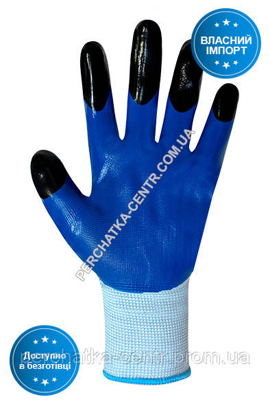 Перчатки синтетические белые с сине-черным нитриловым покрытием 10 размер 69610 3/4 "б" - фото 2 - id-p1255584431