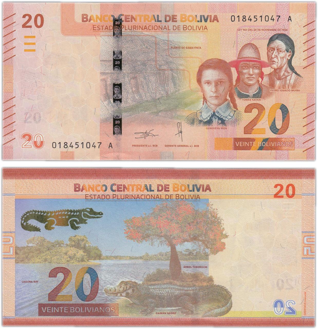 Боливия / Bolivia 20 Bolivianos (2018) Pick NEW UNC