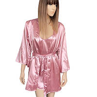 Пеньюар с халатом и стрингами Атлас XS Tingmei розовый