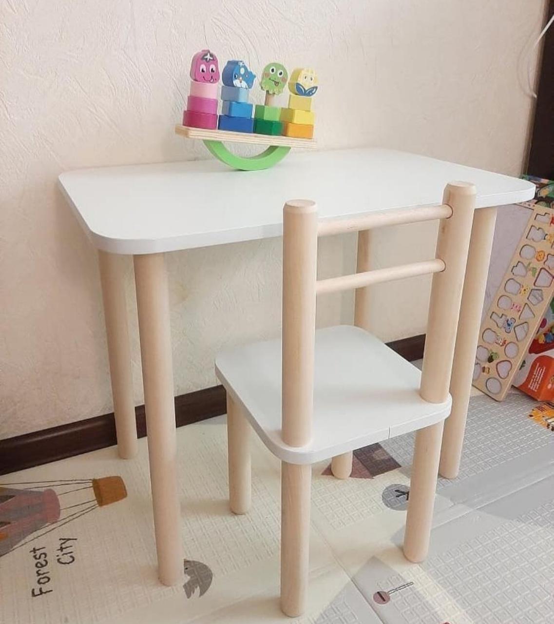 Дитячий столик і стільці від виробника дерева і ЛДСП стілець-стол стіл і стільці для дітей Білий