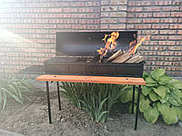 Мангал барбекю с крышкой УКРАМАНГАЛ+ 100 см. 4мм. Расширенная комплектация с полкой и столом