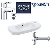 Маленький умывальник в туалет 500х220 Duravit D-Code + смеситель Grohe + сифон