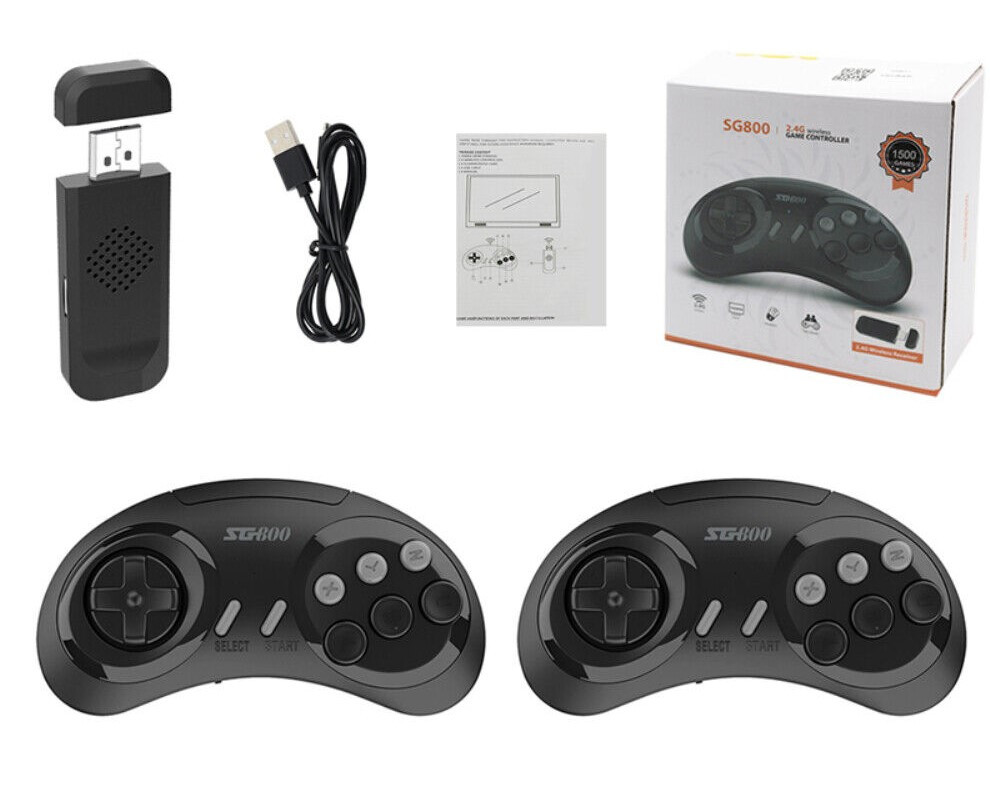 Ігрова консоль-приставка бездротова портативна SEGA SG 800 Bluetooth на 1600 ігор 2 джойстики Чорна