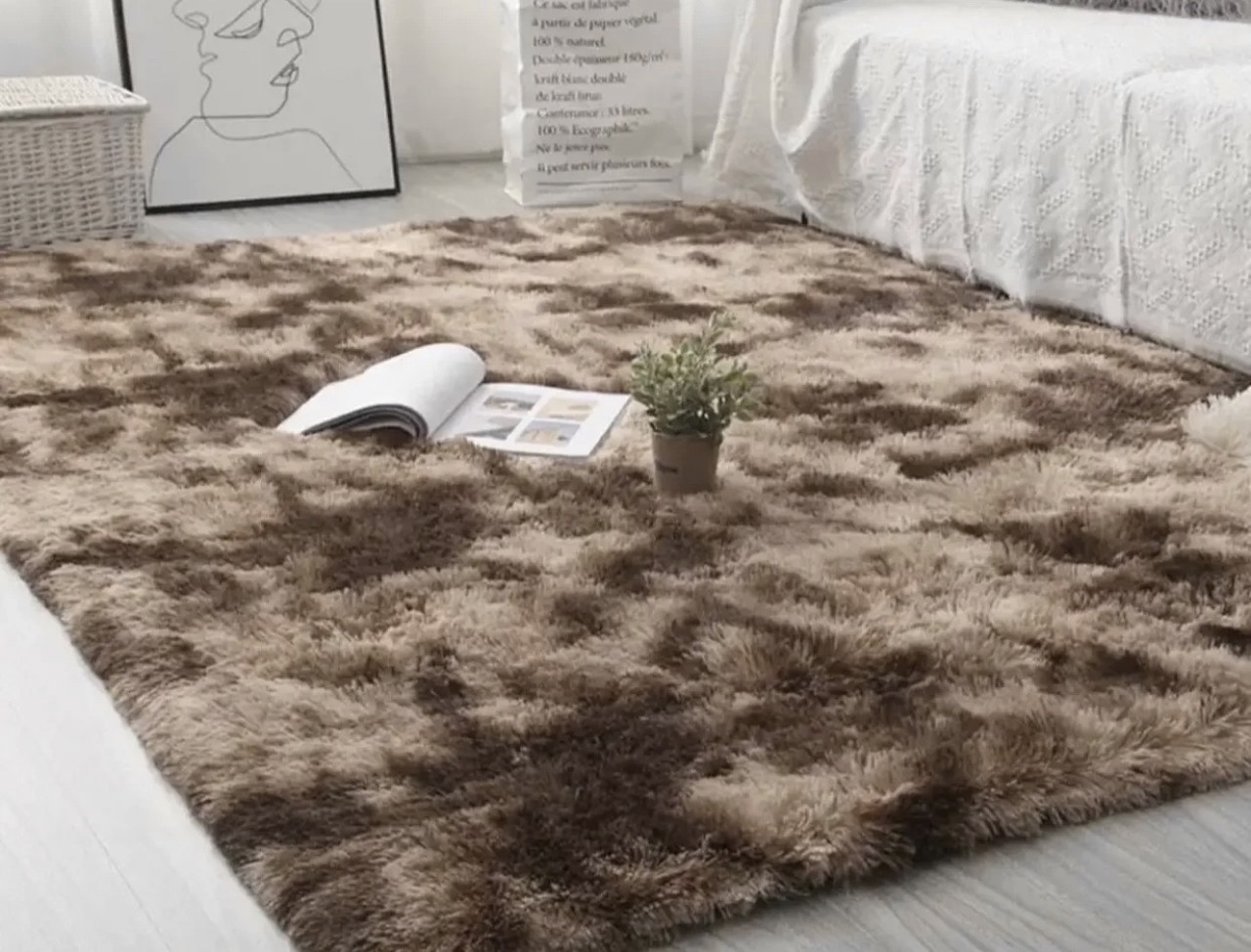 Хутряний ворсистий коричневий килимок Травка меланж 200х150 см із довгим ворсом