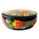Скринька дерев'яна кругла Петриківський розпис ручної роботи 15х6см БУКЕТ КВІТІВ Український сувенір, фото 3