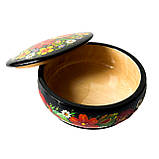 Скринька дерев'яна кругла Петриківський розпис ручної роботи 15х6см БУКЕТ КВІТІВ Український сувенір, фото 6