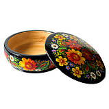 Скринька дерев'яна кругла Петриківський розпис ручної роботи 15х6см БУКЕТ КВІТІВ Український сувенір, фото 8