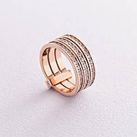Тройное кольцо из красного золота с фианитами к02642 INTERSHOP