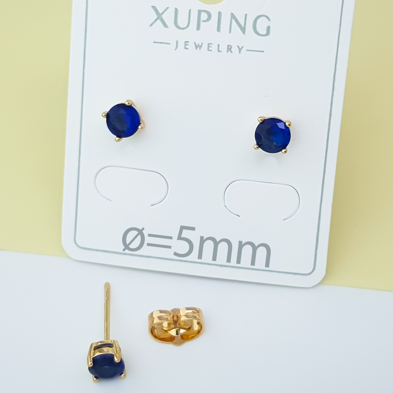 Сережки цвяшки, "Синій Циркон", 5 мм, медичне золото Xuping 18К