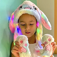 Детская шапка с подсветкой и двигающимися ушами, Разноцветный зайчик / Детская карнавальная светящаяся шапка