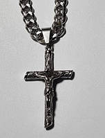 Крест с распятием 50*30*10 мм на цепочке 9 мм кубинского плетения