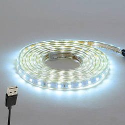 Світлодіодна LED стрічка з USB 5м, Холодний білий / Діодне підсвічування / Універсальна лед підсвітка
