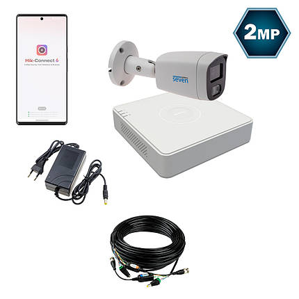 Комплект відеоспостереження Hikvision на 1 аналогову TVI 2 Мп камеру HK-7121OW-2MP, фото 1
