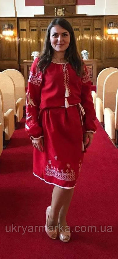 Плаття вишите червоне "Ластівки", фото 1