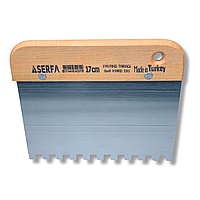 Шпатель зубчастий японський 17 см Notched Spreader, зуб 8 мм, дерев'яна ручка, сталь (289)