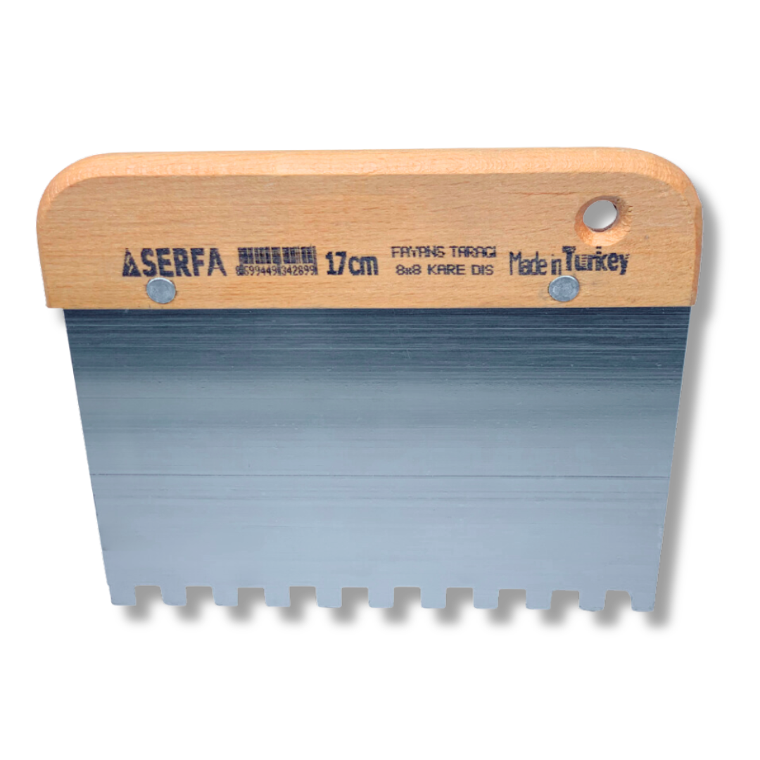 Шпатель зубчастий японський 17 см Notched Spreader, зуб 8 мм, дерев'яна ручка, сталь (289), фото 1