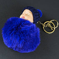 Брелок м'який застібка золотистого кольору з карабіном плюшевий синього кольору лялька розмір 8х8 см