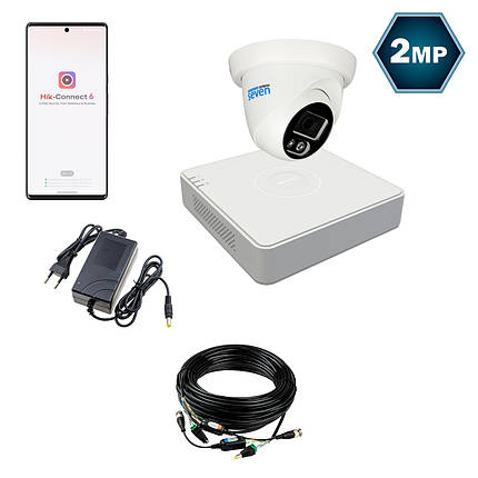 Комплект відеоспостереження Hikvision на 1 аналогову TVI 2 Мп камеру HK-7111OW-2MP, фото 1