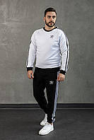 Мужской зимний спортивный костюм Adidas белый с лампасами без капюшона Комплект Адидас на флисе (N)