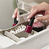 Органайзер для косметики з дзеркалом та з'ємними перегородками 2в1 бокс для зберігання аксесуарів, фото 5