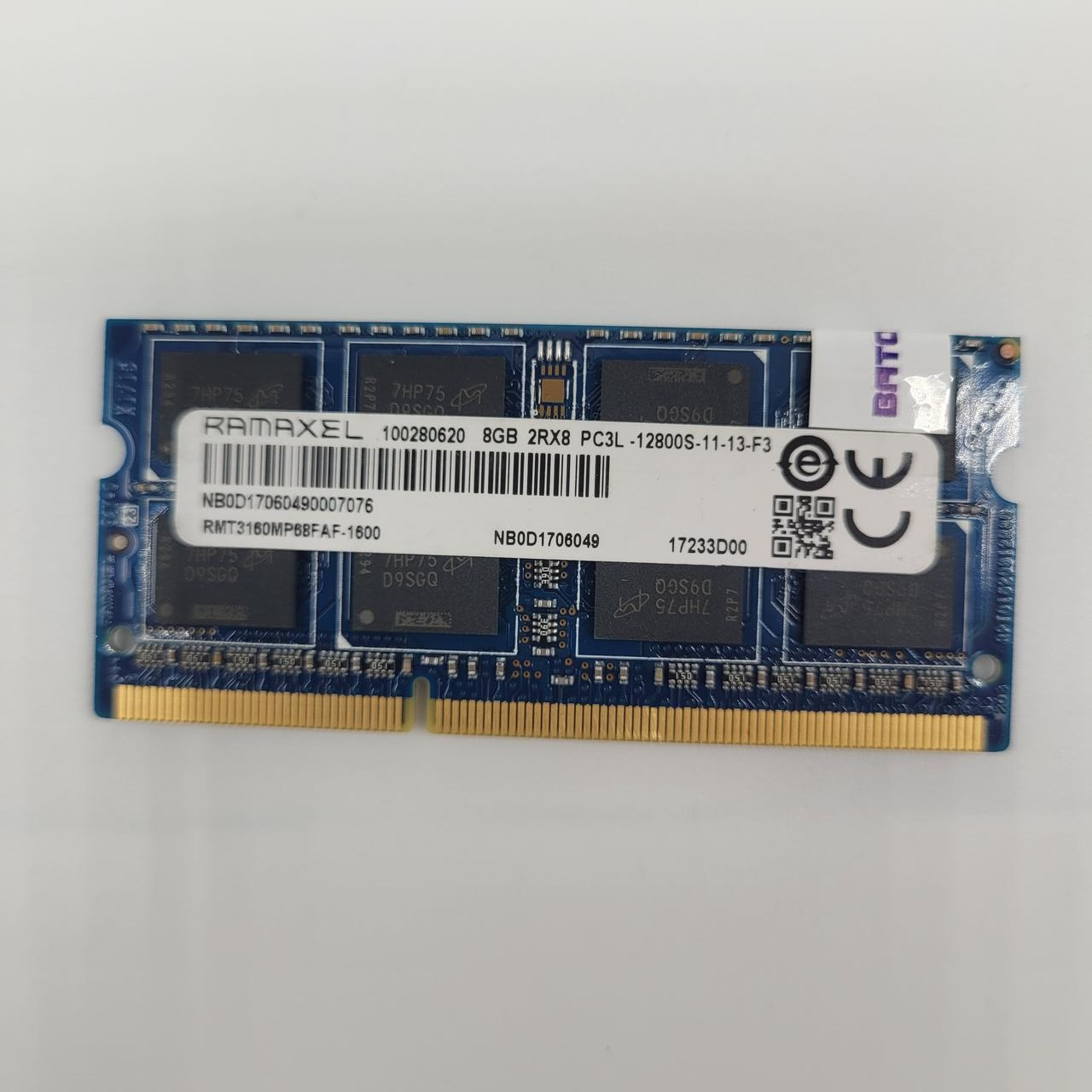 Оперативна пам'ять для ноутбука Ramaxel SODIMM DDR3L 8Gb 1600MHz 12800s CL11 (RMT3160MP88FAF-1600) Б/В