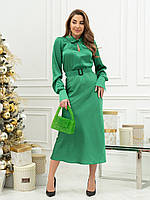 Зеленое шелковое платье классического силуэта, размер S