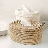 Серветниця настільна інтер'єрна. Коробка-органайзер для серветок. Кошик для серветок джутовий, фото 7