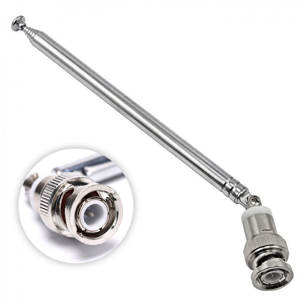 Телескопічна антена BNC 25-1300MHz 15-65см 3-5dBi UHF VHF УКХ FM PMR для рації, радіо мікрофона, фото 1