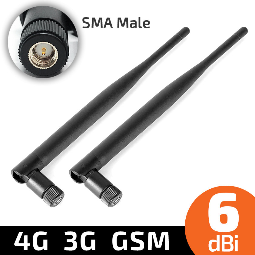 Комплект 2шт. GSM 4G 3G LTE антена 6 dBi 700-2700 MHz SMA Male - комплект для роутера, модему, репітера