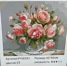 Картина-розмальовка за номерами на полотні 40*50 РН9243 Букет троянд (н-р акр. фарбок + 3 пензлі)