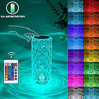 Настільна LED-лампа Кристал Троянда кришталева Crystal Rose, нічник на акумуляторі із сенсорним керуванням