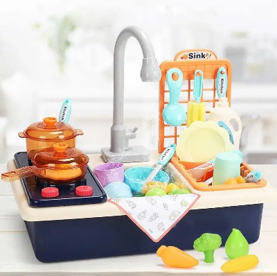 Дитяча ігрова міні-кухня WD-T41 з водою Limo Toy 29 предметів (синя) 3+