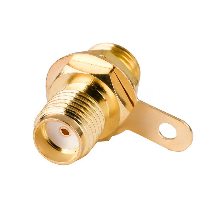 Роз'єм приладовий різьбовий SMA Female (мама, розетка) з гайкою і шайбою, гніздо монтажне на корпус під пайку, фото 1