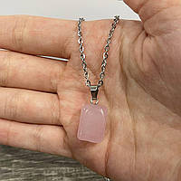 Натуральный камень Розовый кварц - кулон талисман в форме "мини блок" на цепочке - подарок парню, девушке