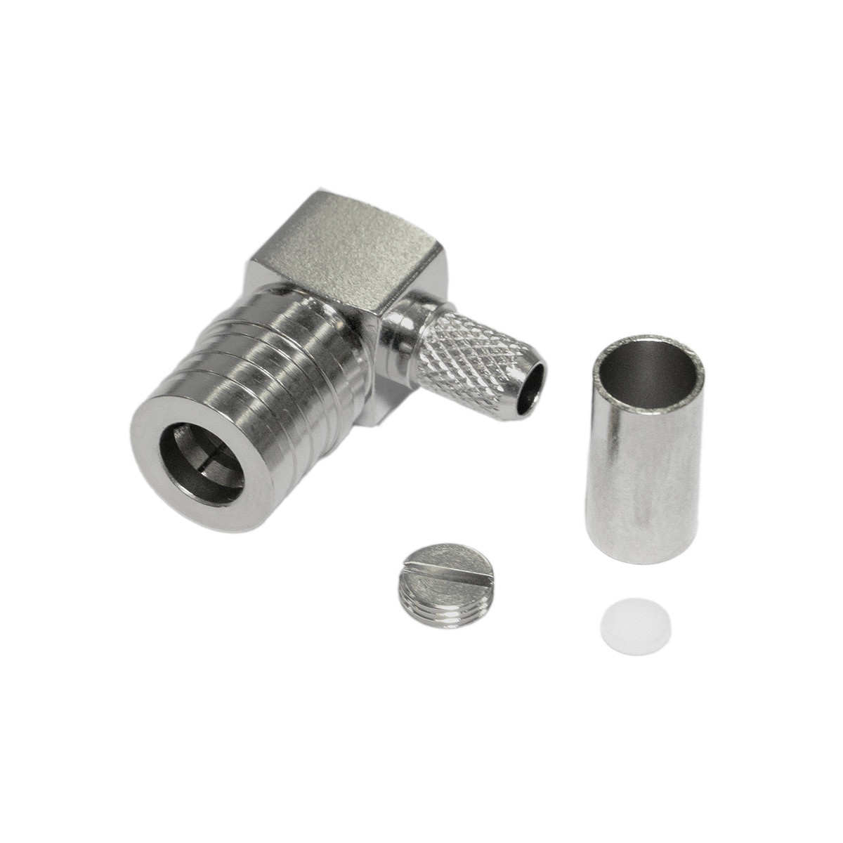 ВЧ роз'єм QMA Male (тато) кутовий 90° на кабель RG58 RG142 RG223 LMR 195 LMR200 3D-FB SYV50-3 під обтиск кримпера