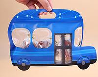 Пакет детский фигурный Автобус синий с зип застежкой для продуктов и угощений пищевой 26х17х4 см