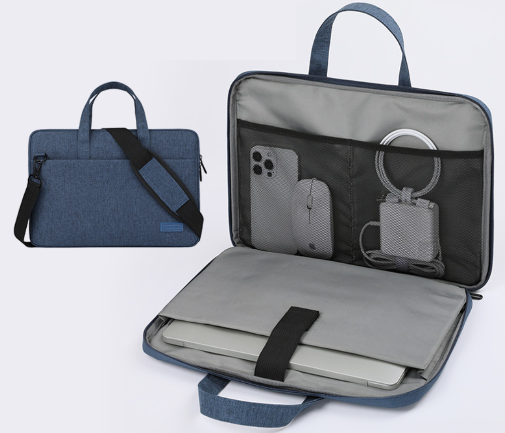 Сумка для ноутбука синя 15,6" 180° Brinch чохол-папка з відділенням на липучці для нотбуку 15.6 дюйма синій з кішенями, фото 1