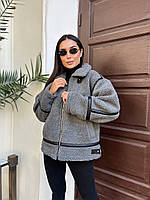 Женская тёплая куртка дубленка Ткань плотный эко мех подкладка на утеплителе эко кожа Размер 1(42-44) 2(46-48)