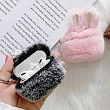 Пухнастий чохол для airpods сірі зайчата, фото 3