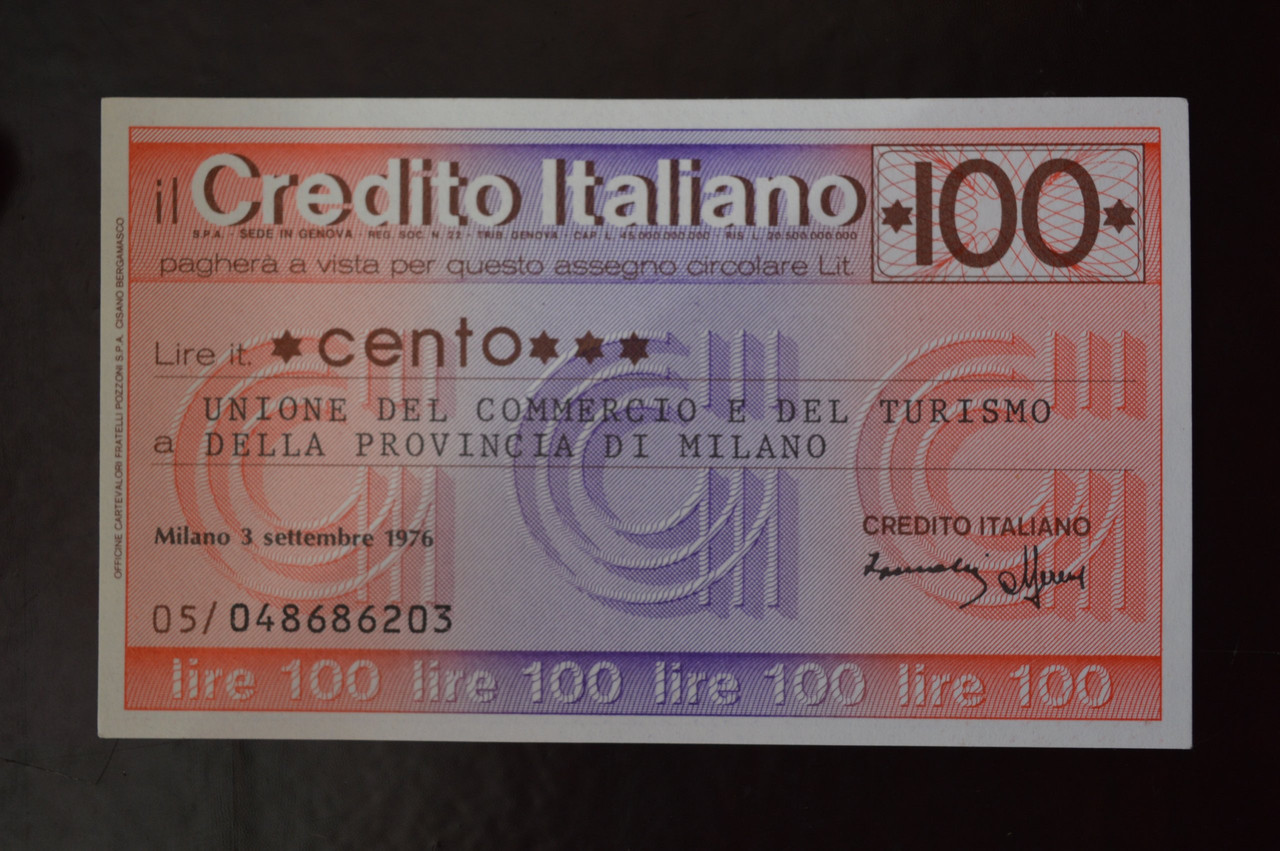Чек. Італія 100 Лір 1976год (ЧК-1) ЛОТ 12
