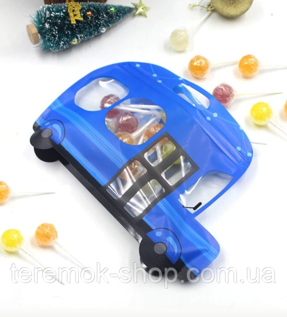 Пакет-зип подарочный фигурный автобус синий, детский пакет для сладостей с застежкой 26х17х4 см - фото 2 - id-p2065468891