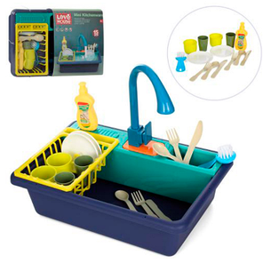 Функціональна дитяча ігрова кухня-мийка XG 2-15 A з водою 15 предметів (синя) 3+, фото 2
