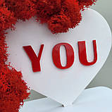 I love you. Серце з червоного моху на підставці. подарунок та декор на день святого Валентина, фото 3