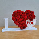 I love you. Серце з червоного моху на підставці. подарунок та декор на день святого Валентина, фото 6